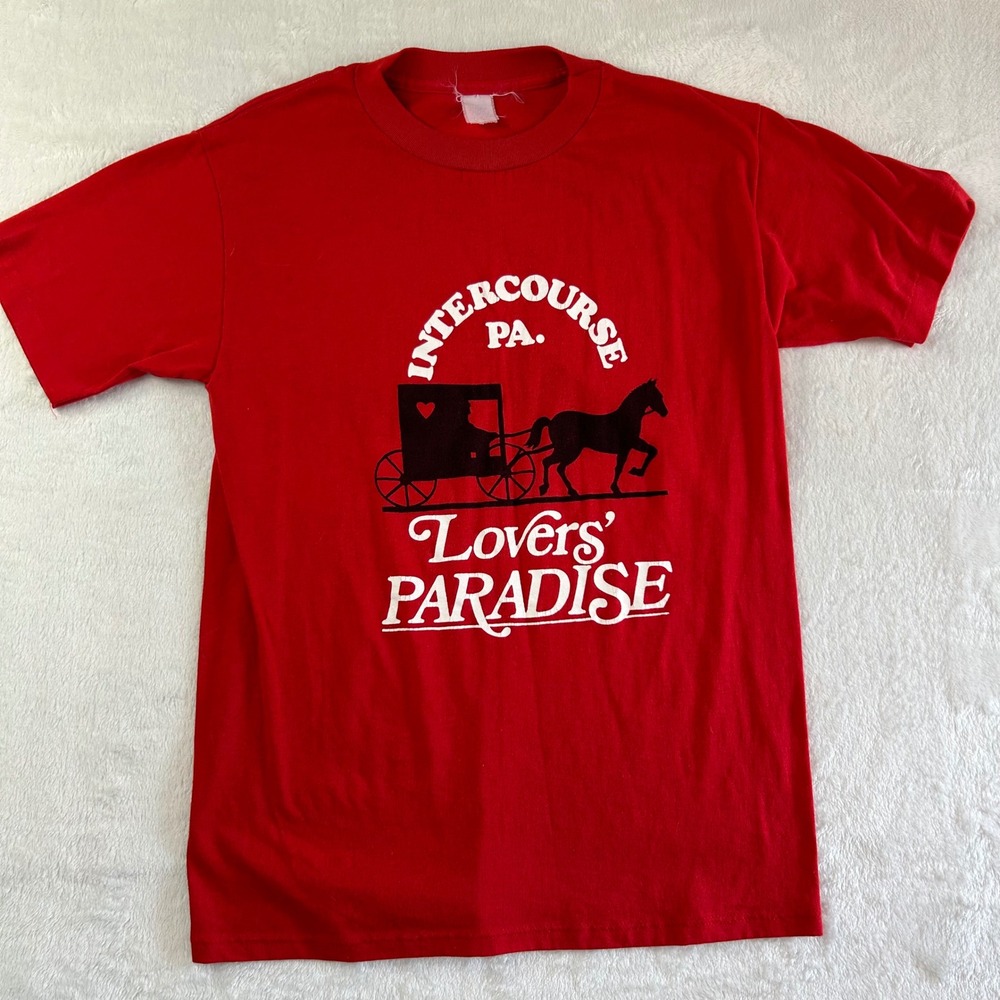 Vintage Kitschy Intercourse PA Graphic Tee Shirt L Lovers Paradise Red Weirdcore
